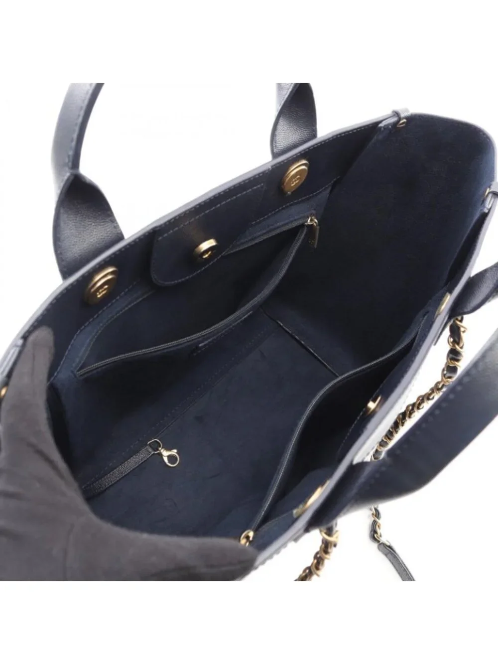Chanel Tote Deauville Navy Leather Logo Studded - Picture 2 of 8